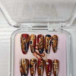 Gold and Red Artistic Nail Set